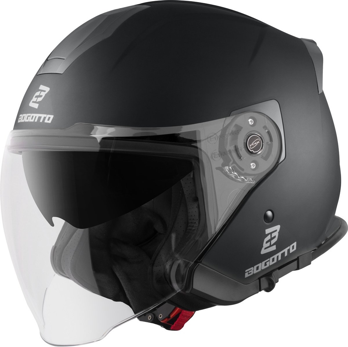Bogotto H586 Solid Mat Zwart Jethelm - Helm