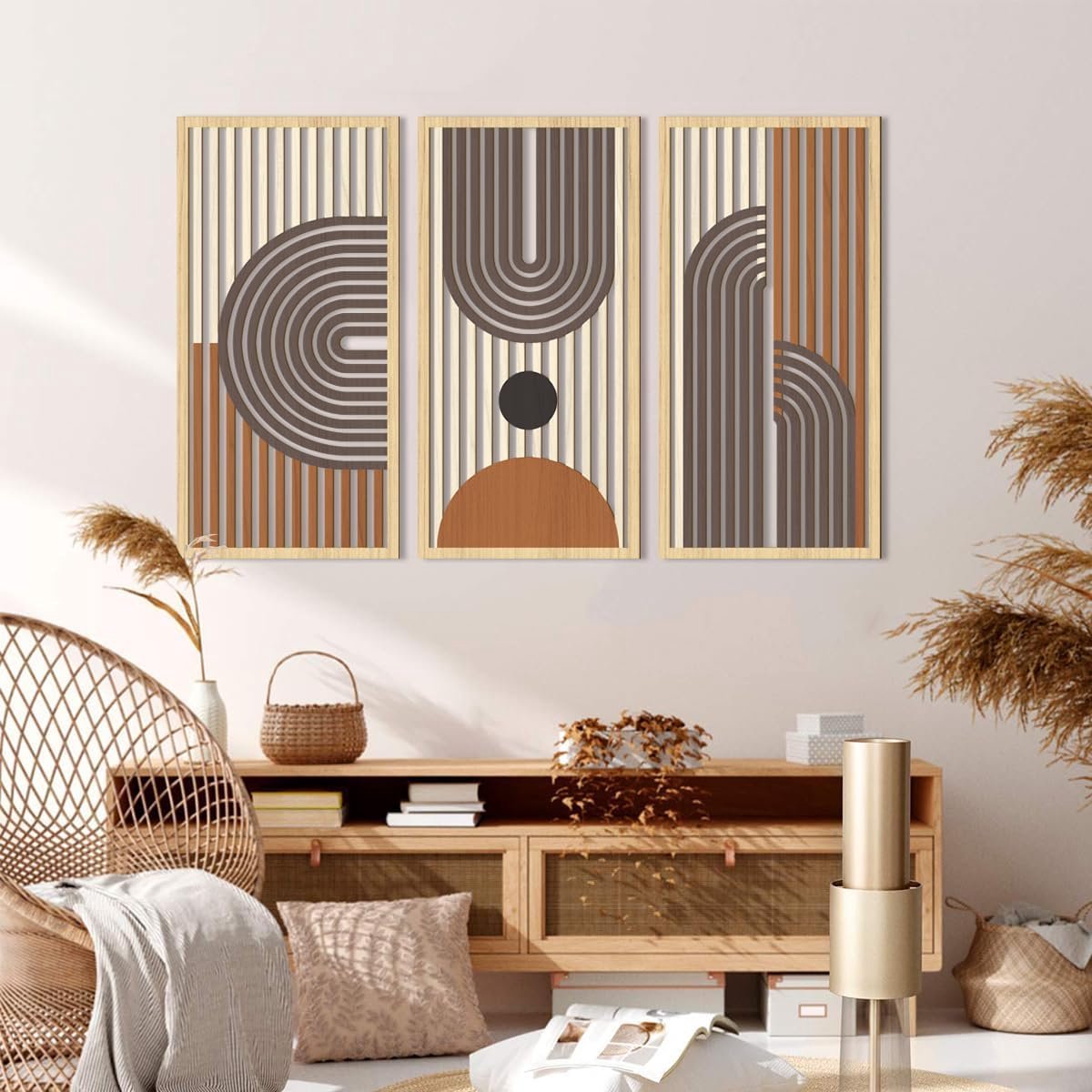My Ninki ® Charmante Set van 3 Houten Boho-Wanddecoraties voor Tijdloze Elegantie in Elke Kamer bruin