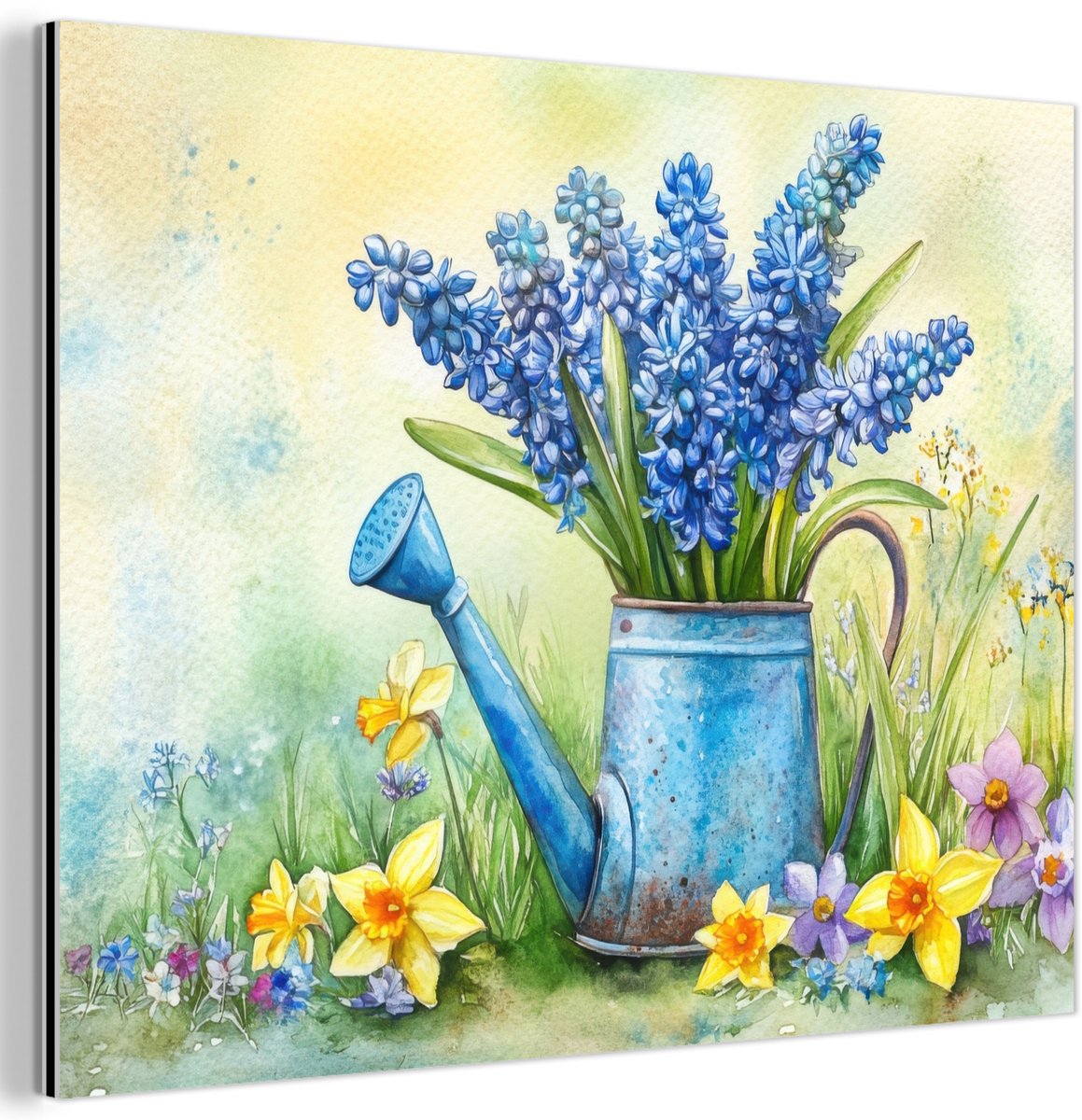 Aluminium schilderij 40x30 cm - Wanddecoratie metaal - Gieter - Lavendel - Bloesems - Meta