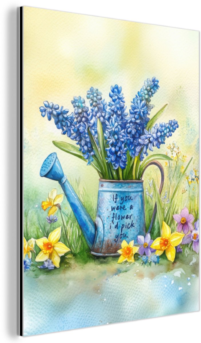 Aluminium schilderij 30x40 cm - Wanddecoratie metaal - Lavendelbloemen - Quote - Gieter - 