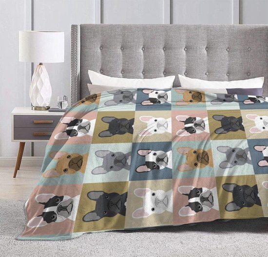 3D Franse buldog hond schattige ultrazachte fleece deken flanel fluweel pluche deken 150 x 200 cm