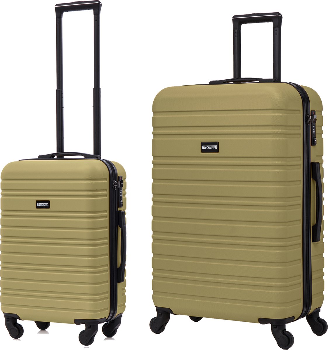 BlockTravel - kofferset - 2 delig - ABS - ruimbagage en handbagage - 39 en 74 liter - inbouw TSA slot - olijf groen