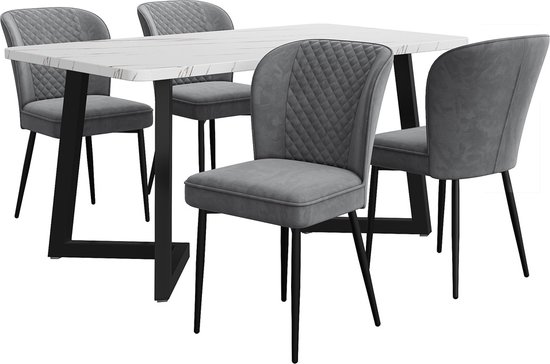 Eettafel- en stoelenset, 6 stoelen, crème