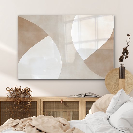 MuchoWow® Tableau sur verre 90x60 cm - Tableau sur verre acrylique - Marron - Japandi - Abstrait - Photo sur verre - Décoration murale salon - Décoration murale chambre - Peintures
