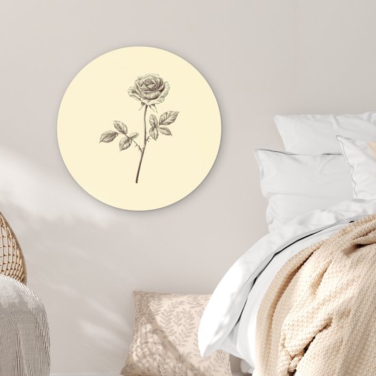 WallCircle® Wandcirkel 60x60 cm - Muurcirkel Illustratie - Zwart - Roos - Muurdecoratie woonkamer - Wanddecoratie slaapkamer - Kamer decoratie accessoires - Ronde schilderijen