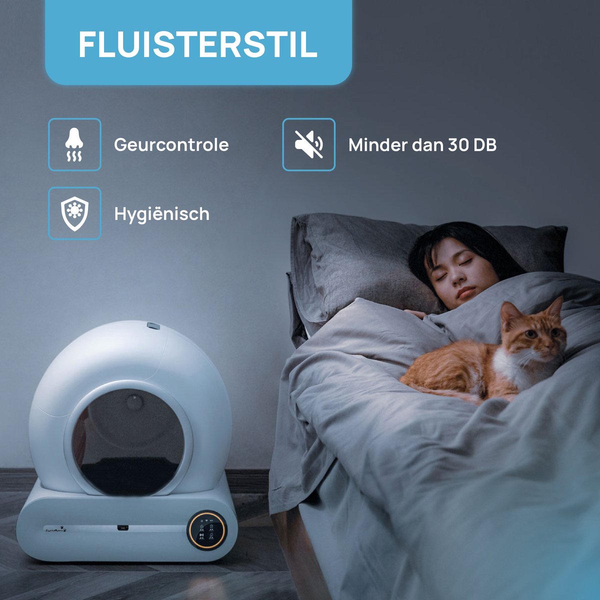 Zelfreinigende Kattenbak, Automatische Kattenbak Met Extra Grote Capaciteit Van 65 L, App-Bediening, Gezondheidsmonitoring, Geurverwijdering, Eenvoudig Schoon Te Maken