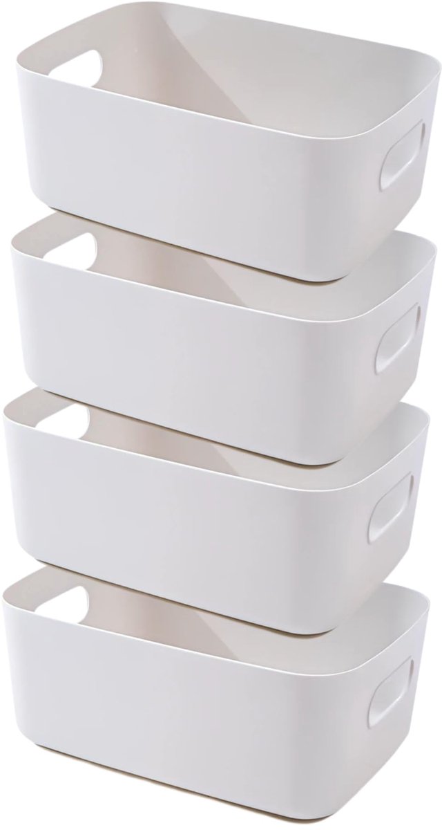 My Ninki ® Praktische Set van 4 Multifunctionele Opbergmanden voor Badkamer en Keuken met Handgrepen - Grijs, 20 x 15 x 7 cm