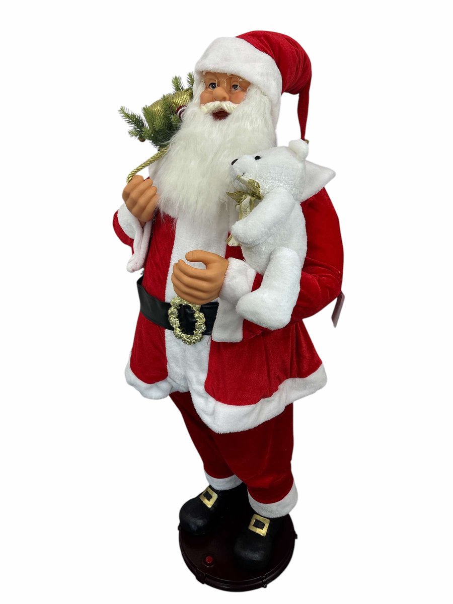 Kerstman pop met beer, 150 cm hoog, zingt, danst en praat.