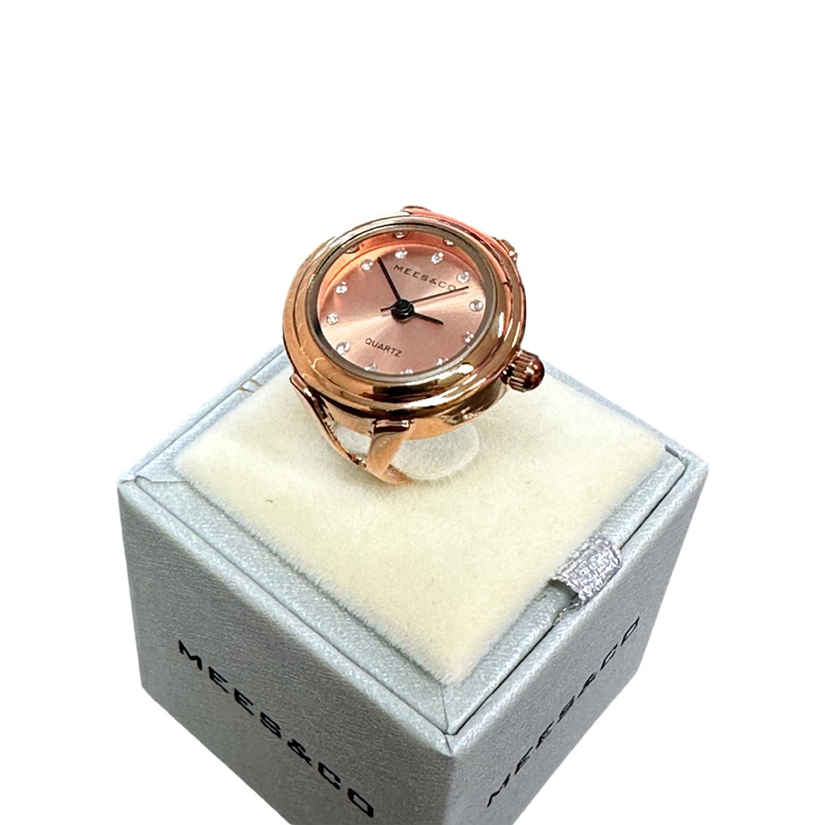 MeesCo Ringhorloge Vinger Horloge Ring - Rose en Goud met Steentjes - One Size Fits All