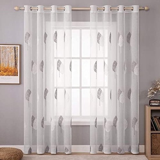 Rideaux en voile transparent Selbro® avec motif de feuilles brodées, Set de 2, 245 cm x 140 cm