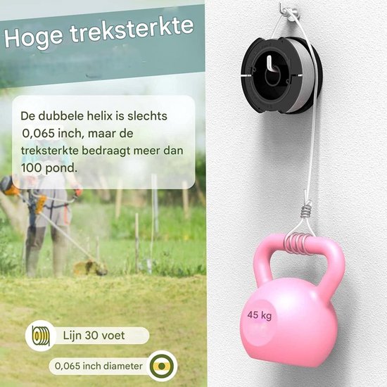 Spoelrandlijn - Compatibel met Black en Decker - Ø1,65 mm - Met 9 m randlijn - Bevat 1 vervangende spoelkap en 1 vervangende veer - 6 stuks van WiKi_PRO — afbeelding 5
