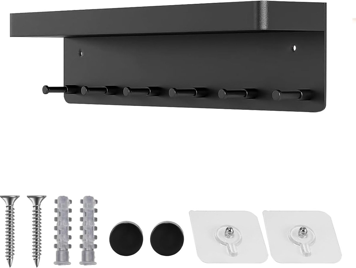 My Ninki ® Veelzijdig Sleutelrek met Wandplank voor Organisatie in Entree , Hal en Kantoor zwart