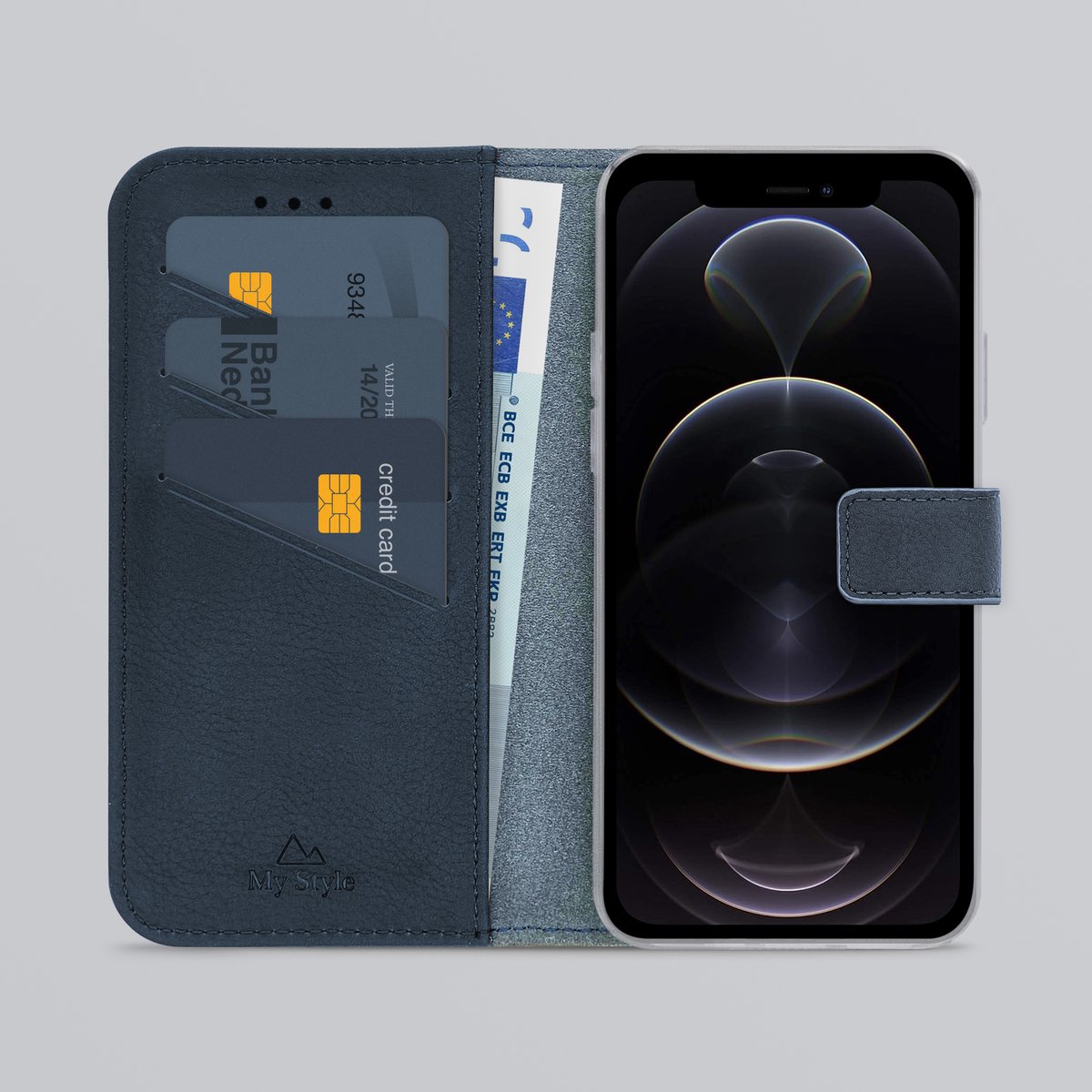 My Style Telefoonhoesje geschikt voor Apple iPhone 12 Pro Hoesje | My Style Flex Wallet Bookcase Portemonnee | Pasjeshouder voor 3 Pasjes | Telefoonhoesje voor Pinpas / OV Kaart / Rijbewijs - Royal Blue | Blauw
