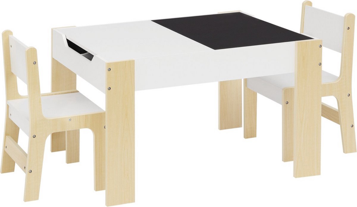 Kindertafel & stoeltjes - MDF & hout - wit/licht eik - ruimtebesparend en modern - ideaal voor kinderkamers
