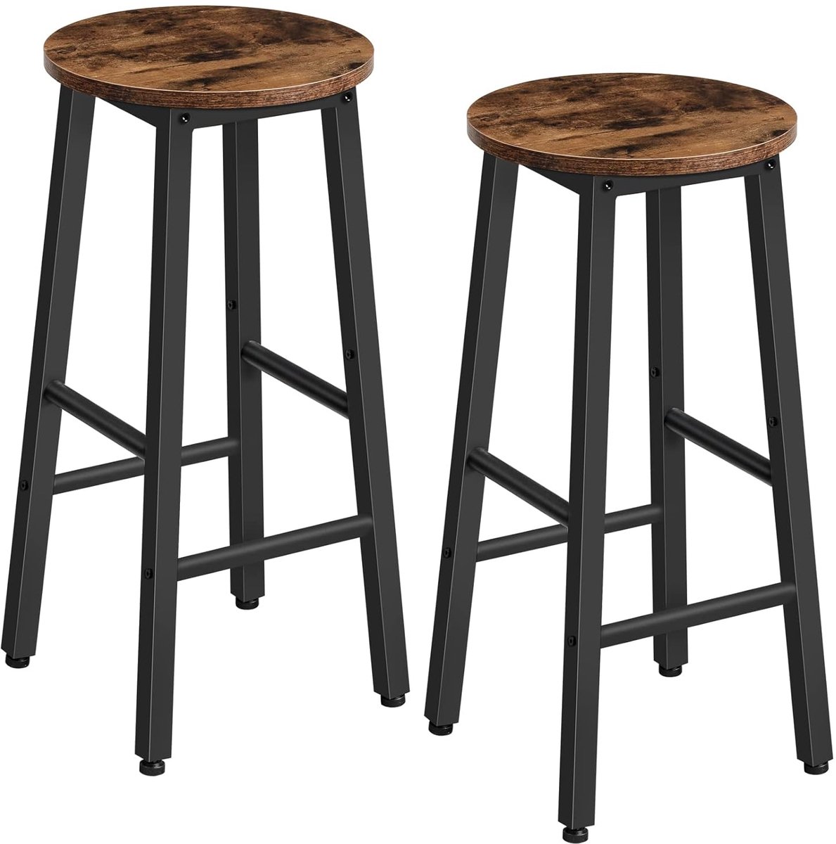 Trankielo Set van 2 Barkrukken – Industriële Stijl – Vintage Bruin-Zwart – Robuust en Stabiel – Ideaal voor Keuken en Eetkamer Zwart bruin