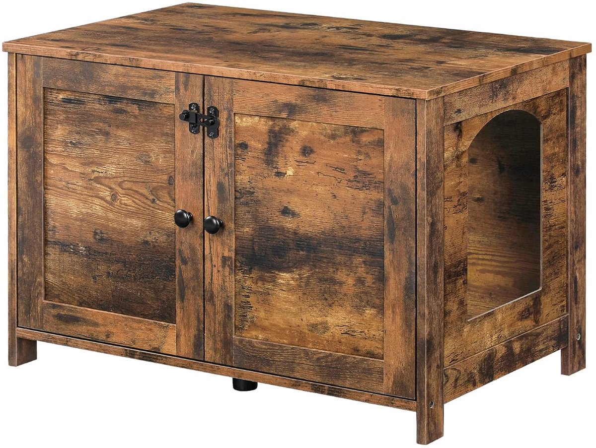 TRANKIELO® - Multifunctioneel Vintage Kattenmeubel - Kattenkast - Opbergbox - Zitbank - 78,5 x 44,5 x 46 cm - Bruin