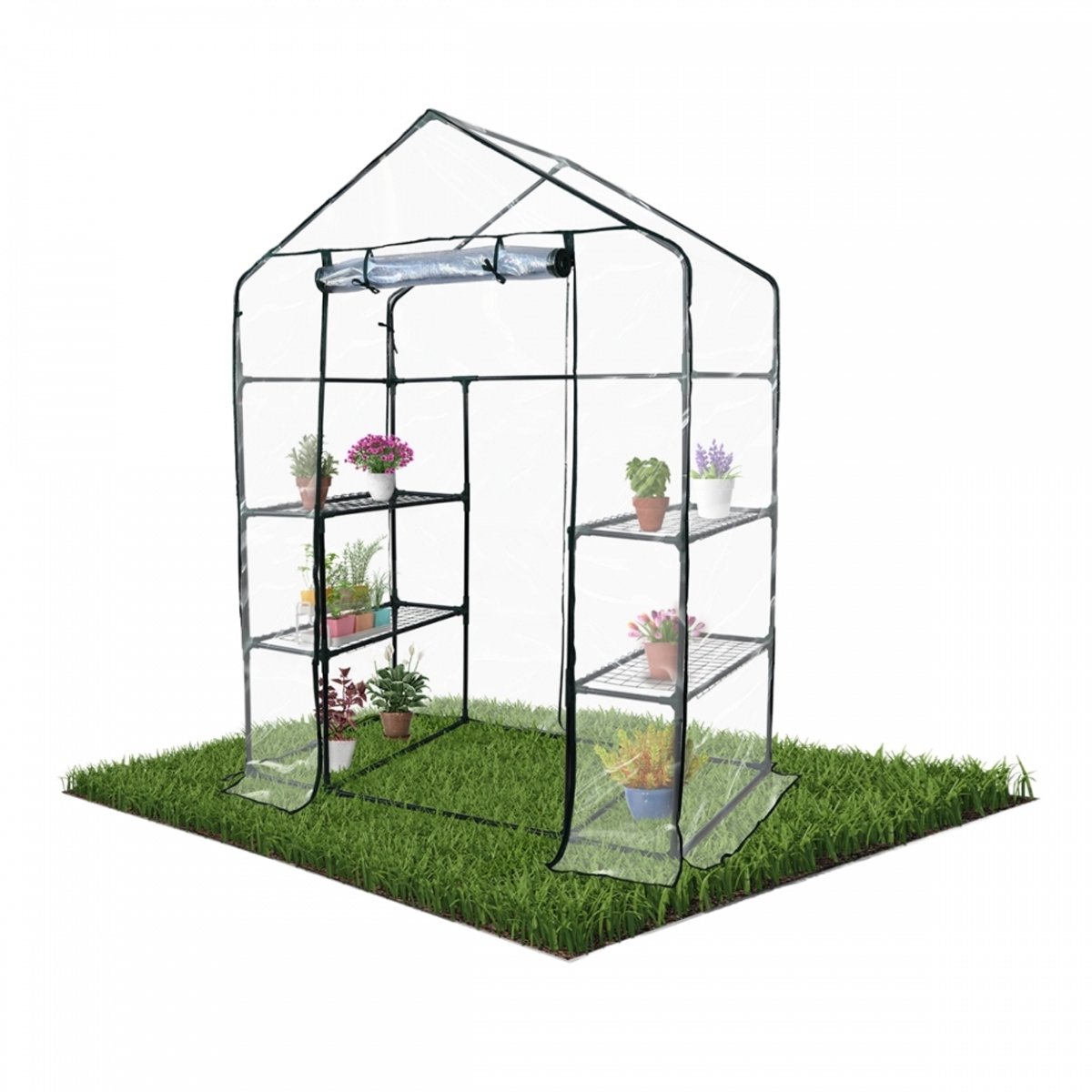 Mobiclinic Home Grow - Foliekas - Tuinkas - Kas met planken - Kweekkas - Roldeur - Veilige bevestiging - Waterdicht - PVC - 143x73x195 cm