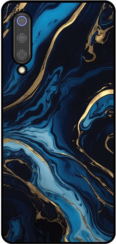 Coque Smartphonica pour Xiaomi Mi 9 avec imprimé marbre - Coque arrière en TPU motif marbre bleu doré - Or Blauw pour Xiaomi Mi 9