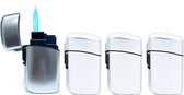 JET FLAME - 4x turbo wind aanstekers - Metalic zilver - navulbaar- verstelbaar vlam - TOM