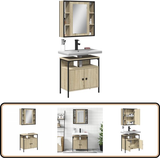 vidaXL Badkamerkast met lades 90x34,5x60 cm Sonoma eikenkleurig
