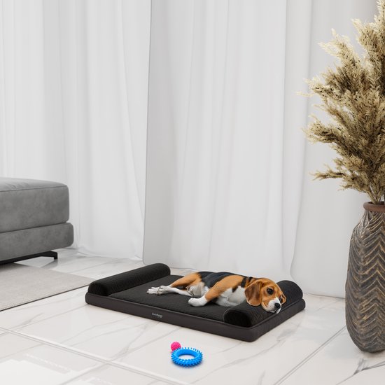 CozySense® – Coussin pour chien – Coussin orthopédique pour chien – 75 x 45 Cm – Taille M – Imperméable – Comfort ergonomique et soutien des articulations – Convient comme coussin de banc et lit pour chien – Zwart
