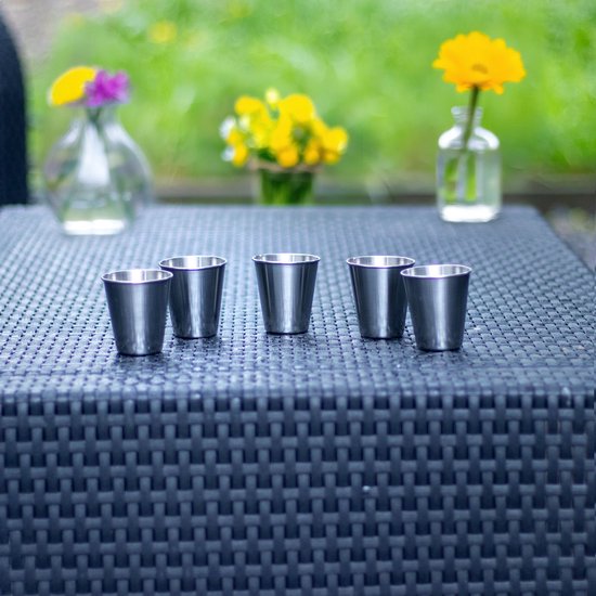 INTIRILIFE 5 x stapelbare roestvrijstalen bekers in 85 ml, voor camping en outdoor, metalen beker, beker, beker, glas, herbruikbaar, zonder plastic, geschikt voor kinderen — afbeelding 4