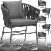 tectake® Tuinstoel, set van 6, metalen buitenstoel, terrasstoel met armleuningen, lounge chair, tuin fauteuil, tuin meubels, balkon meubels, tuinset lounge, waterafstotende kussens, verstelbare poten