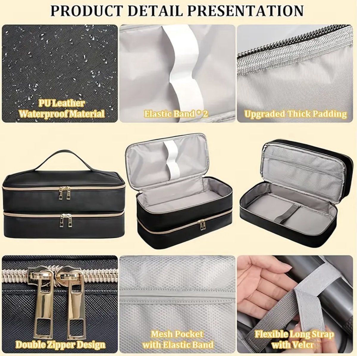 Ultiluxe® Luxe opbergtas fohn borstel - Beige/goud - Geschikt voor Dyson - Krultang tas, opbergstukken, krulborstel, fohnborstel - Opbergen haar accessoires - Airwrap styler case - Opberger - Haardroger, stijlborstel, stijltang — afbeelding 6