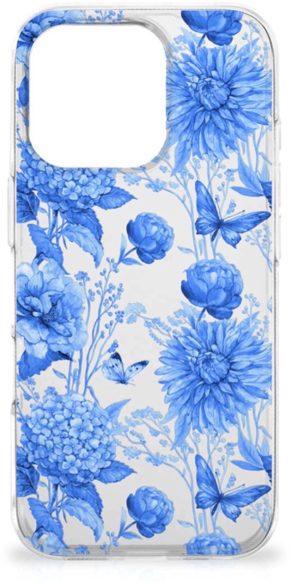 TPU Case voor iPhone 16 Pro Max Flowers Blue