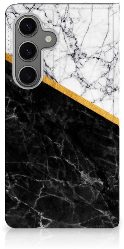 Étui support Samsung Galaxy S25 Marbre Wit Zwart - Cadeau Original Homme