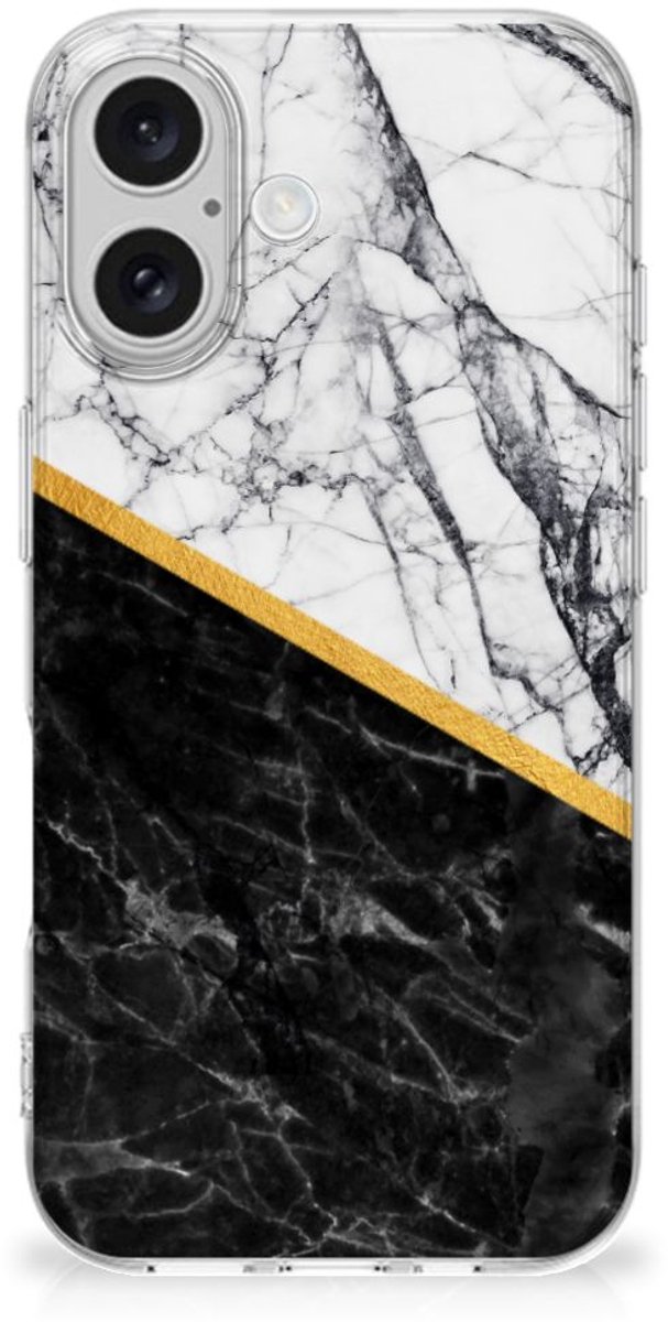iPhone 16 plus TPU Siliconen Hoesje Marmer Wit Zwart - Origineel Cadeau Man