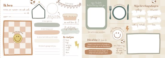 Invulpagina van een vriendenboekje met diverse secties, waaronder 'Ik ben' en 'Mijn lievelingsdingen'.