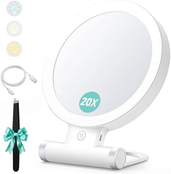Auxmir Make-upspiegel met 68 LED-verlichting, 10X/5X/1X oplaadbare vergrootspiegel, touchscreen, traploos dimbaar, in kleur verstelbaar, drievoudige spiegels, 180 ° rotatie, draagbare cosmetische