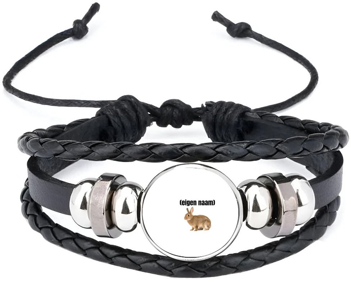 Akyol - konijn met eigen naam armband zwart - Konijn - konijnen liefhebbers - iemand die houdt van konijnen - verjaardag - cadeau - kado