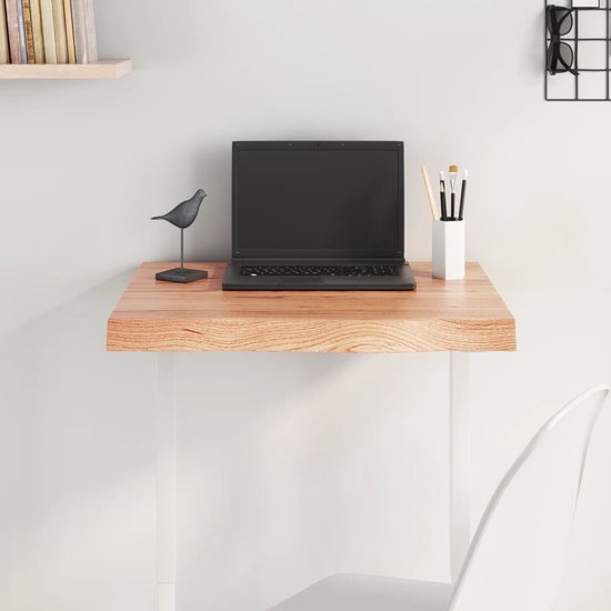 Wandschap 60x10x2 cm behandeld massief eikenhout lichtbruin