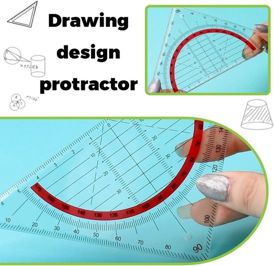 3 Pcs Plastic Protractor 180 Degree 360 Degree Protractor with Swivel ...