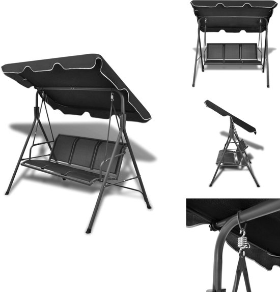 vidaXL Schommelbank met luifel - stalen frame - 192 x 118 cm - antraciet