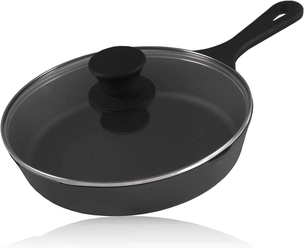 Gietijzeren Grillpan met Glazen Deksel - 19 cm Thermoresistente Steakpan