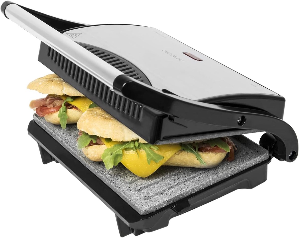 Verstelbare elektrische grill met RockStone anti-aanbaklaag - 700 W, 23 x 14,5 cm kookoppervlak