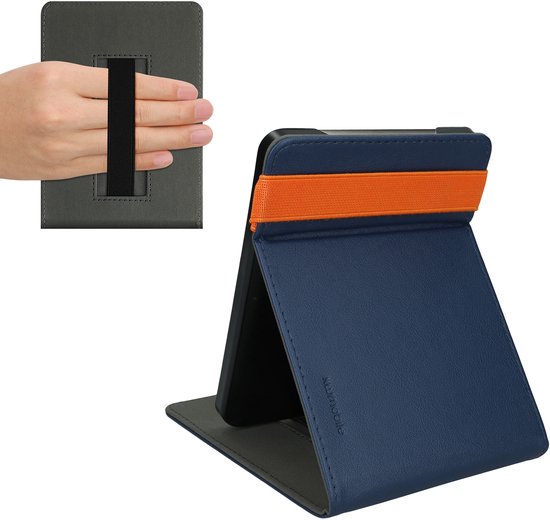 kwmobile e-reader hoesje geschikt voor Kobo Clara HD hoes - E reader flip case van kunstleer - Ereader cover met handgrip en stand - In donkerblauw van Merkloos — afbeelding 4