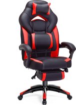 Game Stoel met Lendensteun en Hoofdsteun – Ergonomische Gaming Chair – Aanpasbare Draaistoel – Rood en Zwart