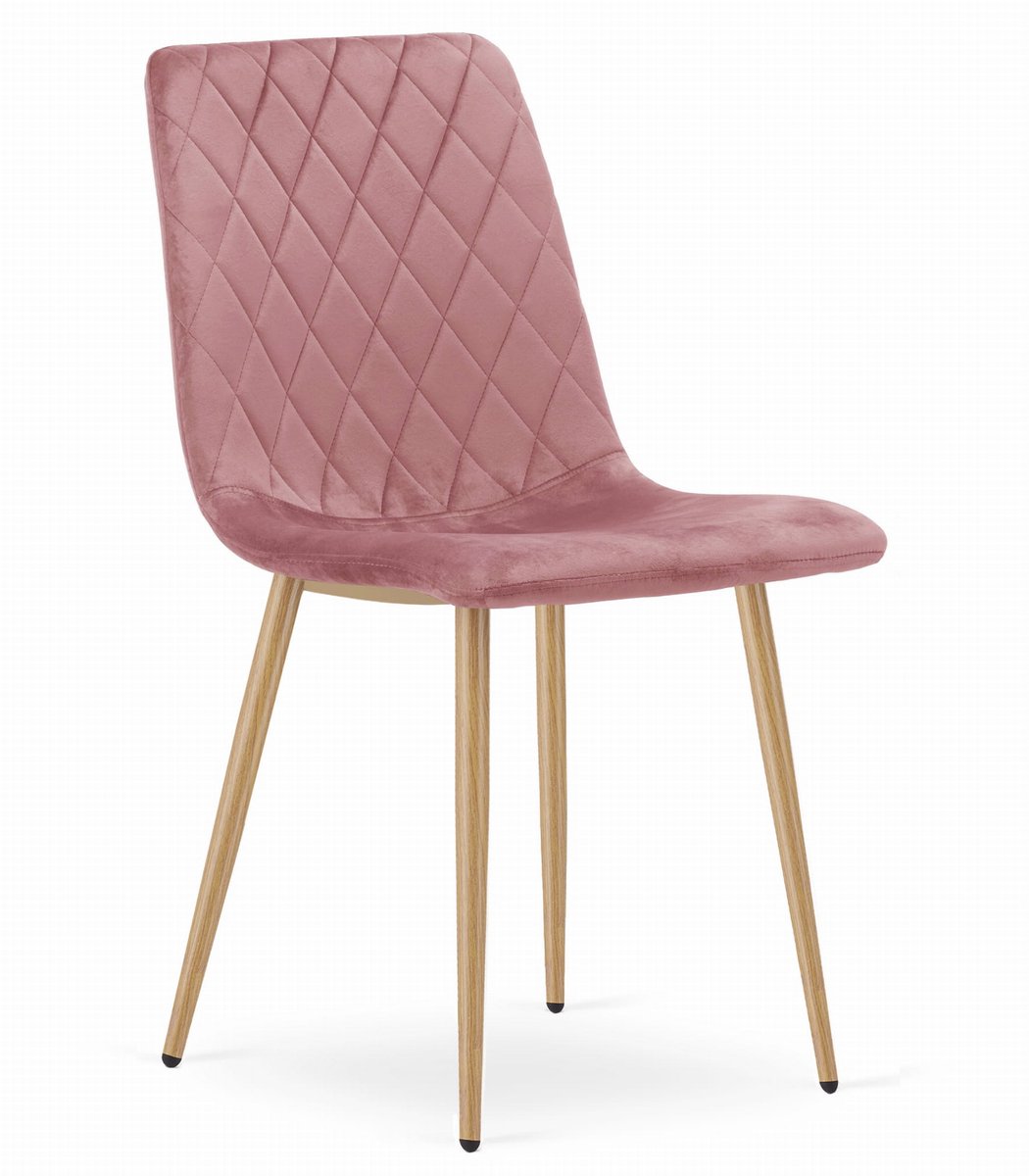 LEOBERT Eetkamerstoel TURIN Donkerroze – Velvet Bekleding, Modern, Ergonomisch Design, Houtlook Metalen Poten, Max. 120 kg