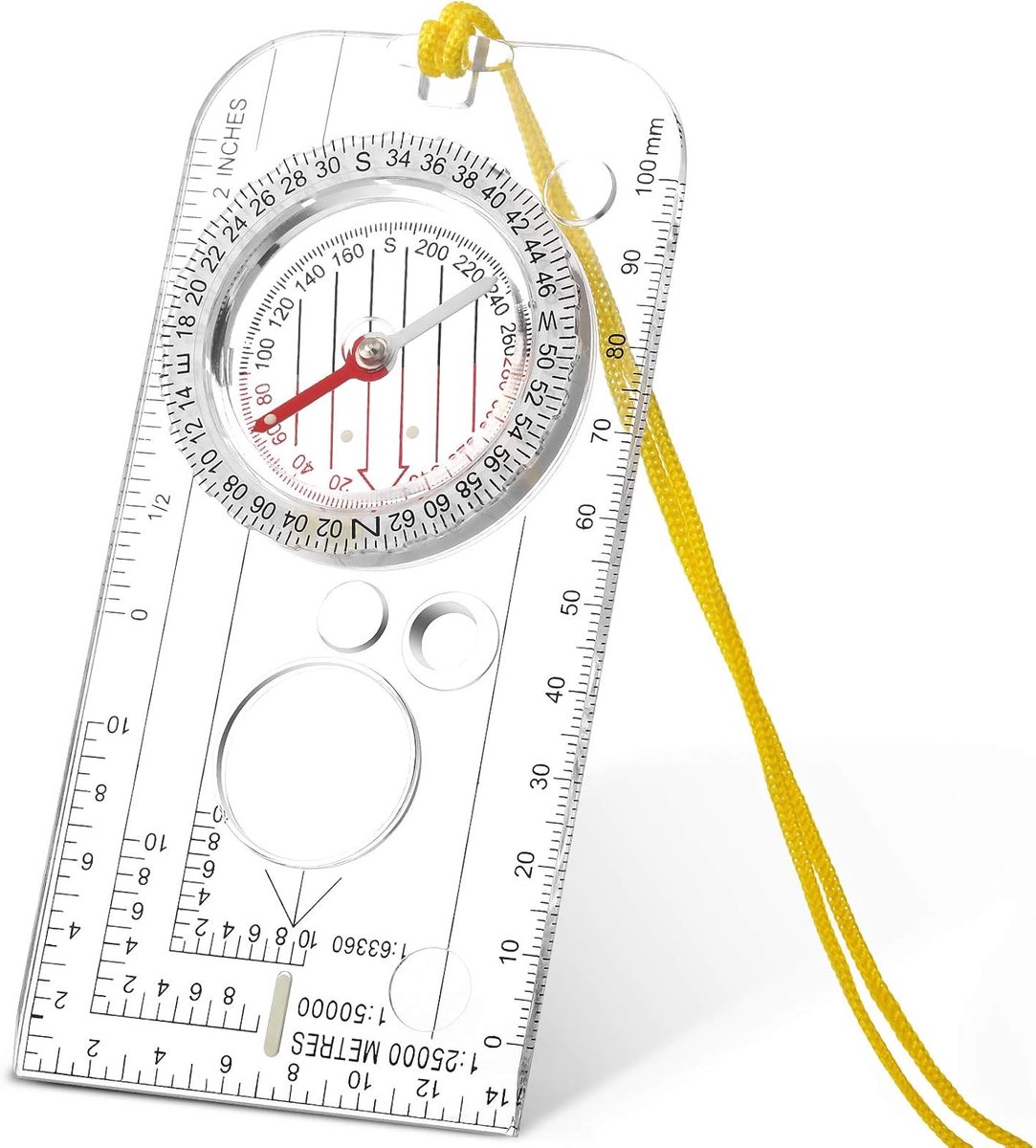 Navigatiekompas Oriëntatiekompas Scoutkompas Wandelkompas met instelbare declinatie voor expeditiemeting, navigatie (12,6 x 6,0 cm) - transparant - 12.6*6*1.2cm