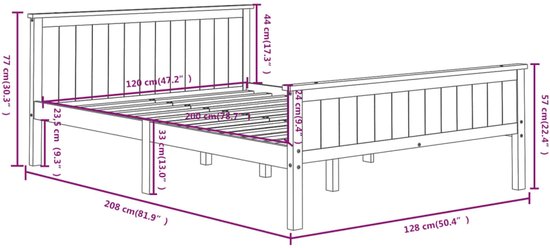 vidaXL Cadre de lit en pin massif marron foncé 120 x 200 cm - Cadre de lit - Encadrements de lit - Cadre de lit en bois - Lit