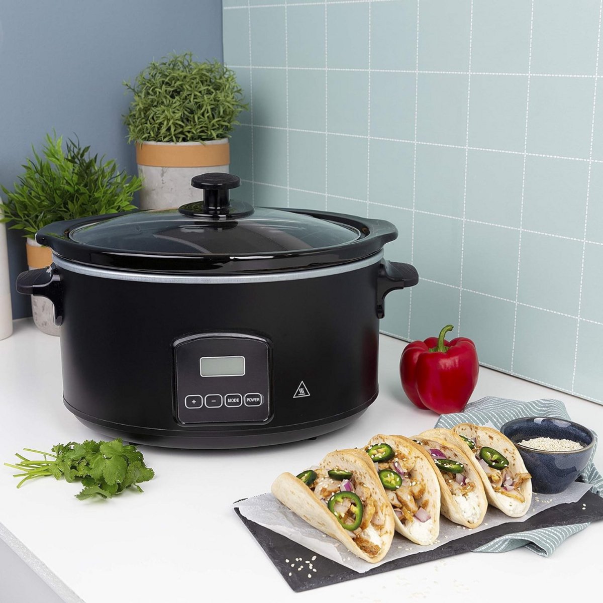 Afbeelding 2 van Slowcooker Met Timer - Digitale Slowcooker Met Timer - Programmeerbare Slowcooker - Hotpot - Elektrische Slowcooker - Binnenpan - Keramische Binnenpan - Timerfunctie - Warmhoudfunctie - Snelkookpan - Rijstkoker - RVS