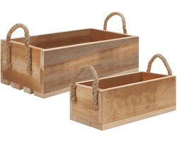 Belle Vous Houten Opslag Kratten met Touw Handvatten (2 Pak) – Open Bovenkant Nest Pallet Dozen voor Opslag – Voor Thuis, Slaapkamer, Keuken, Badkamer voor Boeken, Speelgoed, Kleding & Handdoek