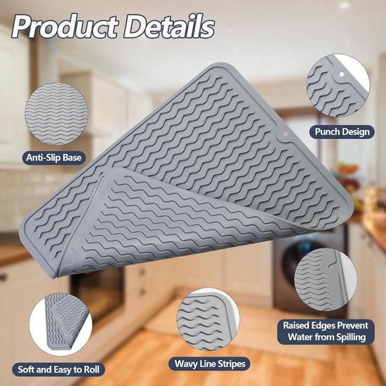 Siliconenmat, onder koffiezetapparaat, 48 x 30 cm, anti-slip onderlegger voor volautomatische koffiemachine, Barista-accessoires, ondermat van siliconen voor koffiezetapparaat, keukenmachine, roerapparaten, grijs