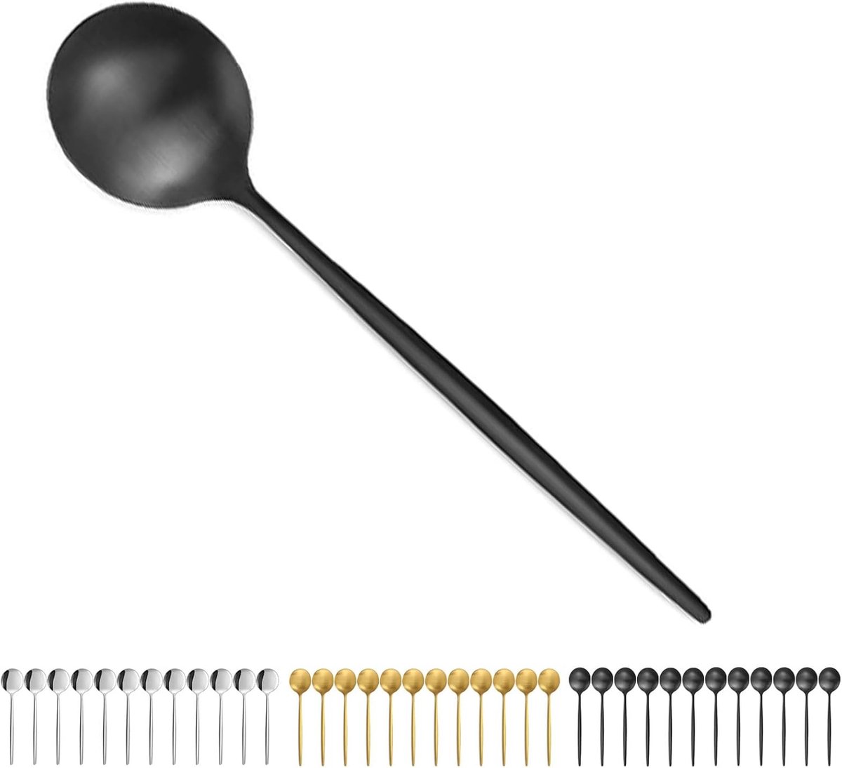 Goedkoopste Elegante RVS Lepelset van 12 Stuks met Matte Zwarte Afwerking, Perfect voor Thuis en Feestjes