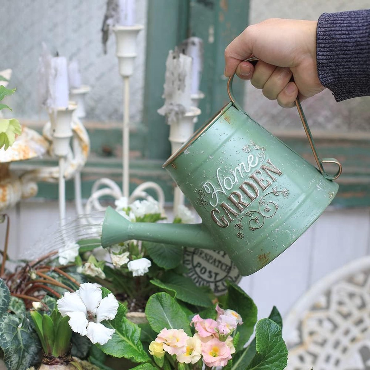 Kleine gieter metalen gieter kamerplanten verzinkte gieter tuin vintage decoratie metalen kan met handvat & snavel landhuisdecoratie