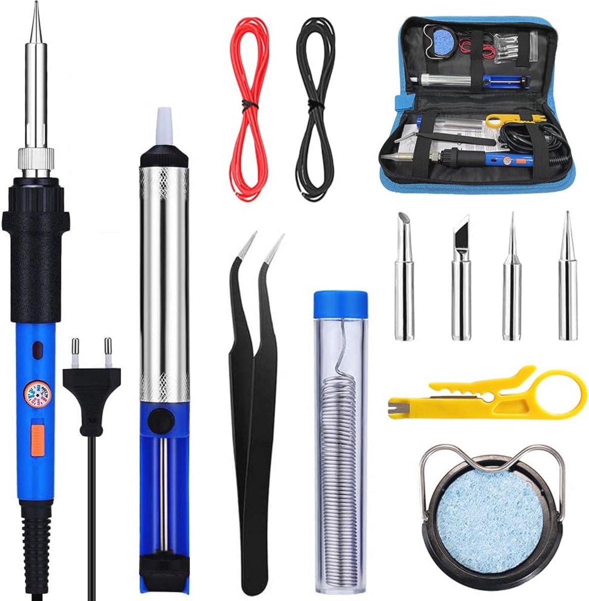 60W Soldeerbout Set - Temperatuur Instelbaar van 220 tot 480℃ - Compleet met Desoldeerpomp, Soldeertin en Pincet